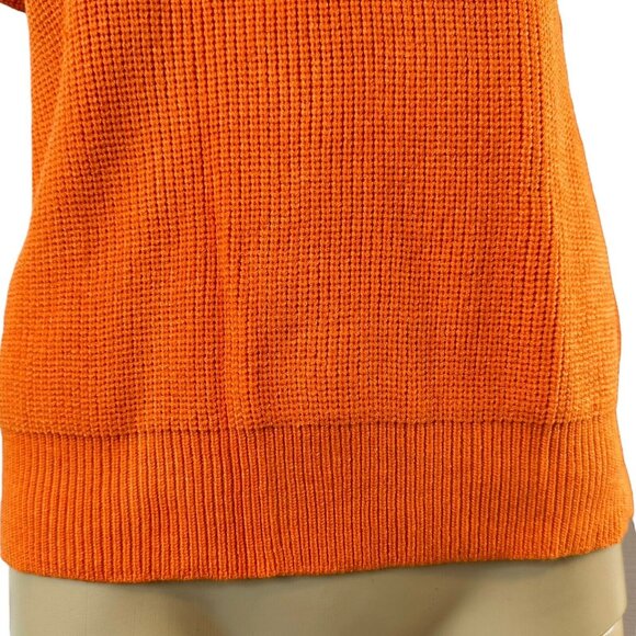 Women Sweater Shoulder Pad Knit Vest Medium Orange High Neck Cotton Top Knit - Picture 10 of 16